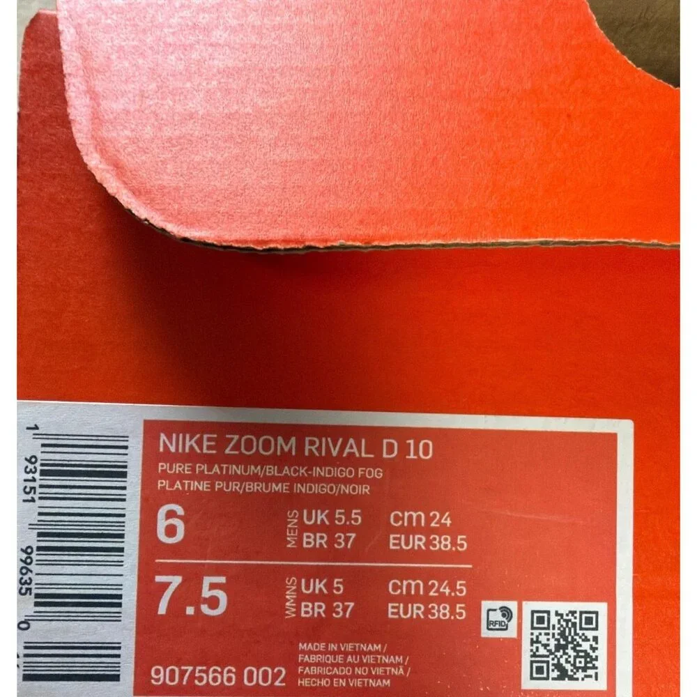 Nike Zoom Rival D10 Track & Field Spikes Sz 6 US White/Black New